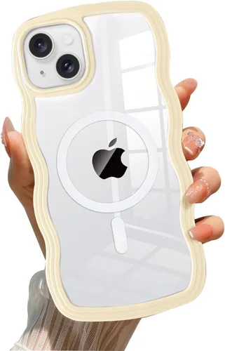 Vista 59 de QLTYPRI Funda magnética para iPhone 11 compatible con Magsafe, bonita funda transparente con marco de onda rizada para niñas y mujeres, parachoques