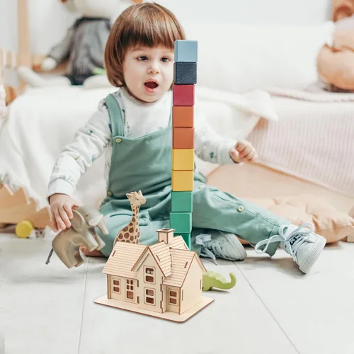 Vista 6 de 1 juego de rompecabezas de madera en 3D, mini kit de casa modelo de bricolaje, juguetes para edades de 8 a 13 años, casa de muñecas, juguetes