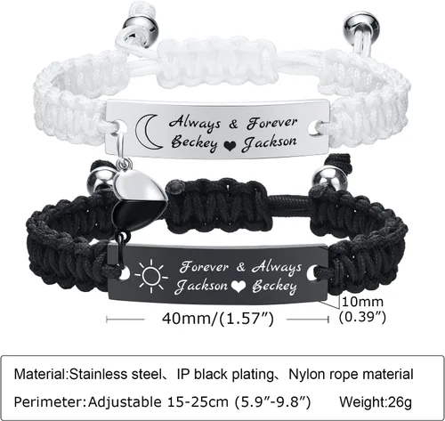 Vista 7 de MEALGUET Pulsera personalizada para él pulsera trenzada hecha a mano con nombre grabado, regalo para novio, marido, papá, regalo personalizado