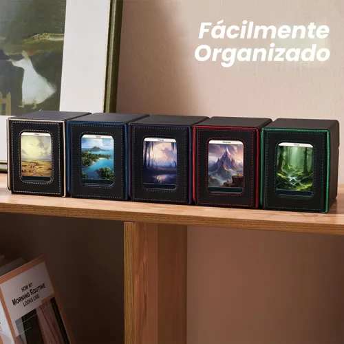 Vista 4 de Mage Tech Caja de cartas para MTG Commander, diseño patentado, pantalla Commander, se adapta a 100 tarjetas de doble manga, ladrillo de tarjetas