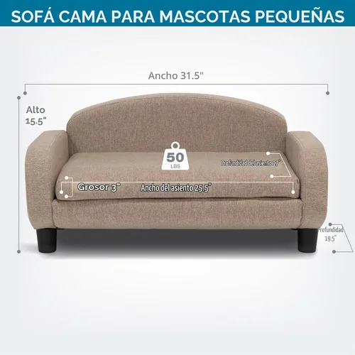 Vista 3 de Paws & Purrs - Moderno sofá para mascotas de 31.5 pulgadas de ancho con respaldo bajo; cama de descanso con funda de colchón extraíble en color arena