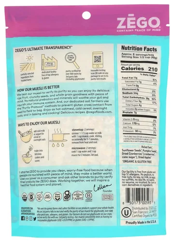 Vista 2 de ZEGO Foods Organic Superfood Avena y Muesli, certificado sin gluten (manzana y arándano) 13 onzas