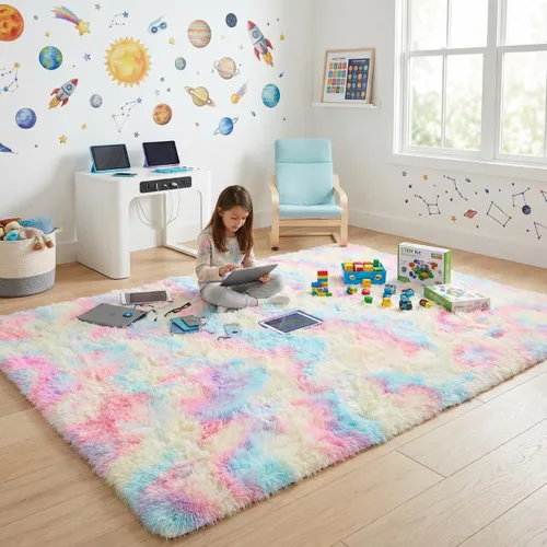 Vista 16 de Alfombra suave y esponjosa para dormitorio, alfombra de felpa lanuda de 7 x 10, alfombra antideslizante y mullida para sala de estar, habitación