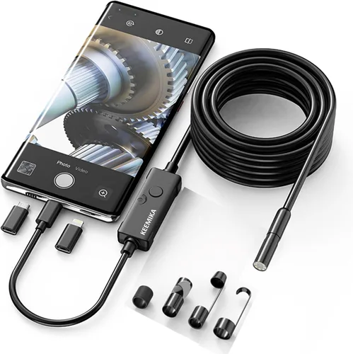 Vista 9 de Cámara endoscopio HD 1920P de 9.8 pies con luz, boroscopio con 8 luces LED ajustables, USB tipo C, cámara de inspección con cable de serpiente