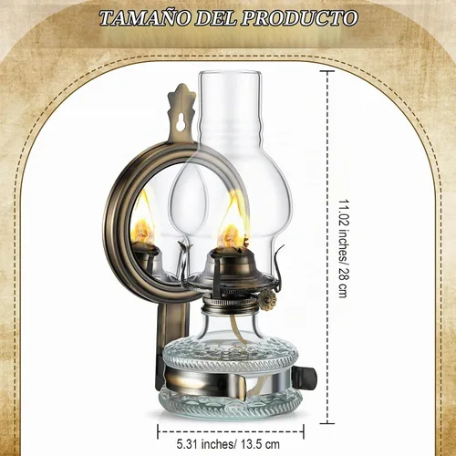 Vista 6 de Yexiya 2 piezas de lámpara de queroseno grande, cámara de linterna de aceite, lámpara de pared vintage de vidrio transparente, rústica con mecha
