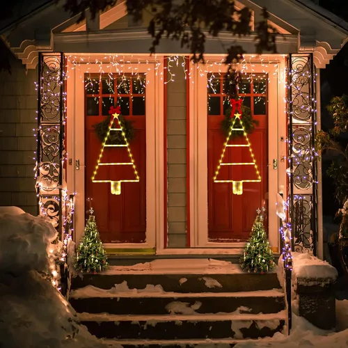Vista 6 de LYHOPE Luces de decoración de Navidad, luz LED de escalera de Navidad de 2 pies, 8 modos y temporizador, luz de Navidad, escalera LED de árbol