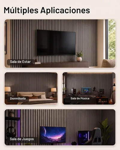 Vista 3 de Paneles de pared de listones de madera acústica – Paquete de 4 paneles de pared de 94.5 x 7.9 pulgadas con reducción de ruido y absorción de sonido