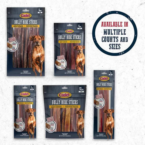 Vista 9 de Palitos de piel de toro Cadet para perros pequeños, 100% pizzle de res natural, masticables de ingredientes limitados y larga duración para perros