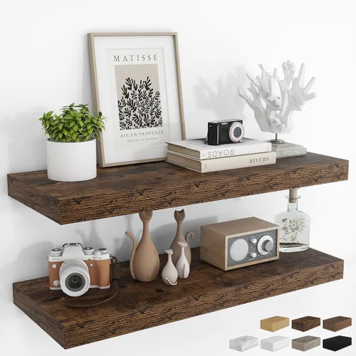 Vista 24 de RICHFOCUS Estantes flotantes de 8 pulgadas para estantes cuadrados de pared para dormitorio, cocina, baño, estante flotante de madera rústica