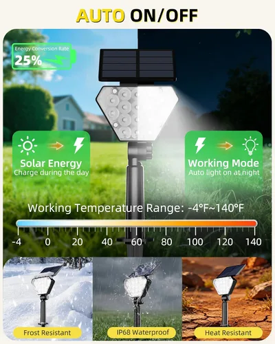 Vista 4 de T-SUN Luces solares para exteriores, impermeables, IP65, paquete de 6 luces LED solares que cambian de color, IP65, impermeables, inteligentes