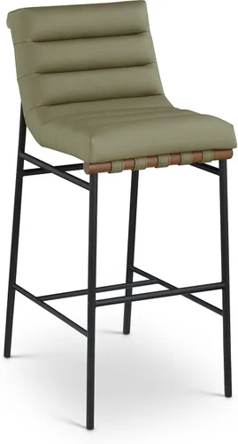 Vista 8 de Meridian Furniture 846Black-C Burke Collection Modern Taburete de bar contemporáneo con cuero vegano negro suave, marco de metal negro mate