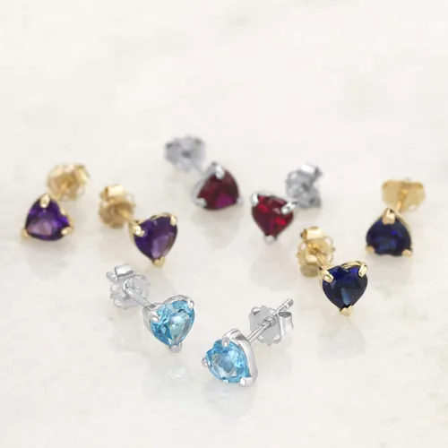 Vista 4 de MAX + STONE - Aretes de oro amarillo o blanco de 14 quilates con forma de corazón para mujer con piedra natal de 0.197in, Metal Gema