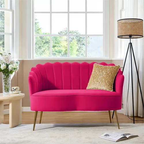 Vista 15 de HULALA HOME Silla decorativa moderna de terciopelo con respaldo en forma de concha, bonito sillón para sala de estar, dormitorio con patas doradas