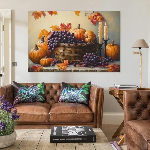 Vista 3 de Arte De Pared De Calabaza, Lienzo De Otoño, Cocina, Comedor, Decoración De Pared, Pintura De Hojas De Arce, Cosecha De Acción De Gracias Wall Art