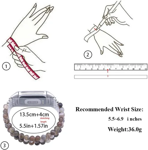 Vista 3 de C&L Accessories Compatible con Fitbit Charge 6/5 Pulsera de Reemplazo con Cuentas de Piedras Preciosas Naturales Hecha a Mano Ajustable para Mujeres