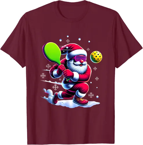 Vista 13 de Pickle Ball Navidad Santa Deporte Jugador Padel Raqueta Snow Camiseta Negro