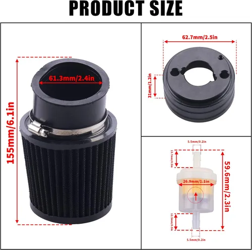Vista 4 de Kit de Adaptador de Filtro de Aire de Carburador Mejorado de Alto Rendimiento con Bujía de Admisión Compatible con Predator 212cc 6.5 Hp Honda Gx160