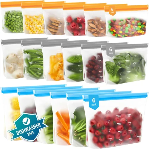 Vista 14 de Bolsas de almacenamiento reutilizables aptas para lavavajillas de pie, bolsas de sándwich reutilizables sin BPA – Bolsas de congelador de un galón a