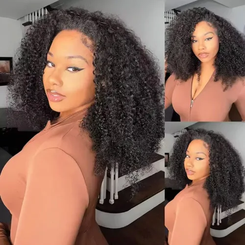 Vista 14 de Peluca de cabello humano rizado afro de 13 x 4 HD, pelucas de encaje frontal HD de 200 de densidad, sin pegamento, pelucas de cabello humano Natural