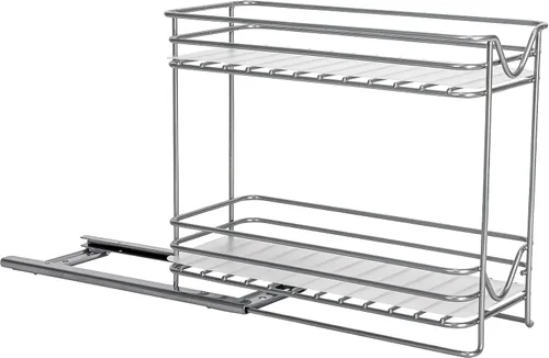 Vista 9 de Household Essentials Estante deslizante doble de 2 niveles de 4 pulgadas en acero recubierto de polvo Glidez de níquel organizador de almacenamiento