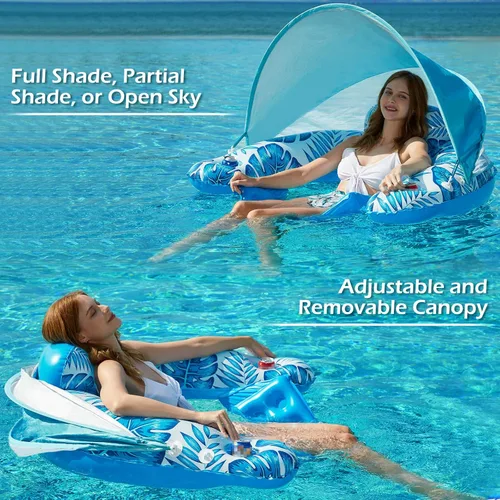 Vista 2 de Jasonwell Flotador de piscina con dosel Flotadores inflables de piscina para adultos, silla flotante de piscina, flotadores para piscina, silla