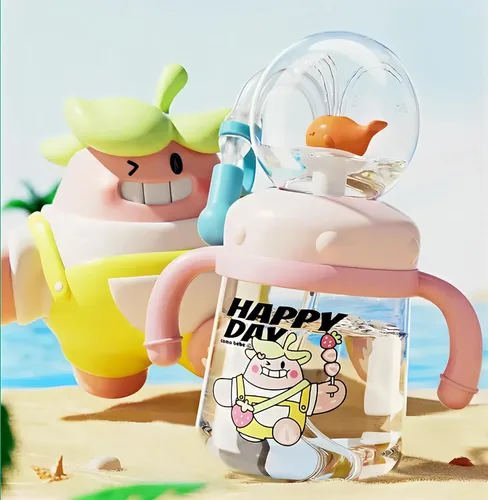Vista 2 de Vaso para Beber con Chorro de Ballena, Tazas para Beber con Peso con Correas Ajustables, Vasos de Agua de Ballena de 300ml con Punta Suave