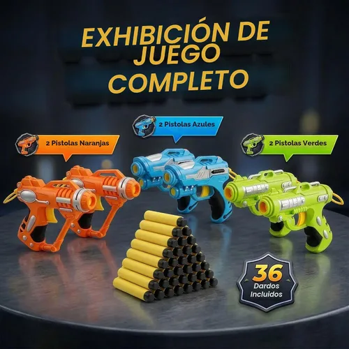 Vista 7 de Paquete de 6 mini pistolas de juguete de espuma con 36 dardos - Paquete múltiple compatible con Nerf suministros de fiesta para niños