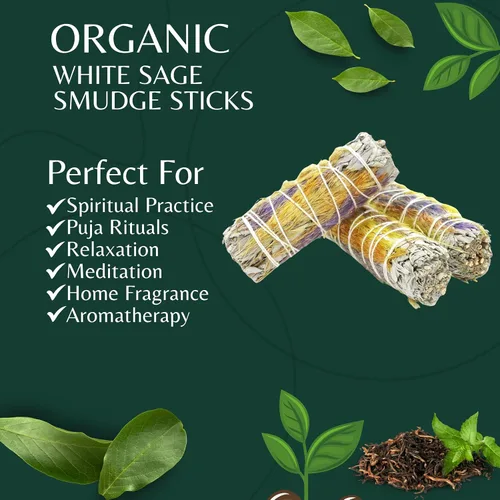 Vista 4 de SOUL STICKS Paquete de 3 barras de salvia blanca floral con flores para limpiar el hogar, meditación, yoga, curación y manchas, California de origen