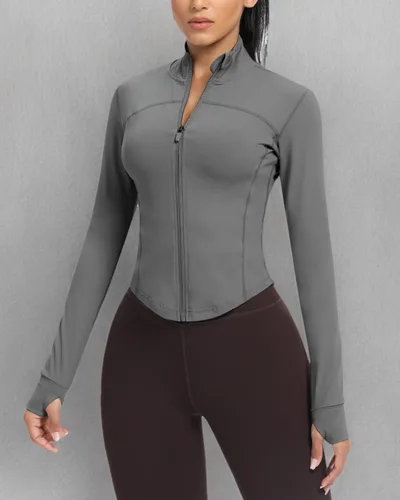 Vista 47 de AVGO Chaquetas de entrenamiento recortadas para mujer, con cremallera, ajustadas, atléticas, con agujeros para el pulgar