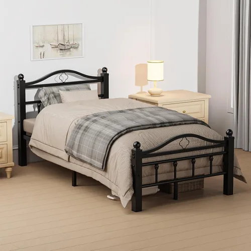 Vista 8 de Marco de Cama Tamaño Individual con Cabecera Vintage, Marco de Cama Plataforma Individual de Servicio Pesado de 1500 Libras con Diseño Libre