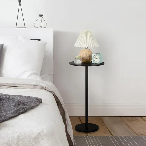 Vista 5 de Vrisa Mesa de bebida para espacios pequeños, pedestal redondo, pequeña y moderna, mesa auxiliar de Martini para sala de estar, dormitorio, sofá