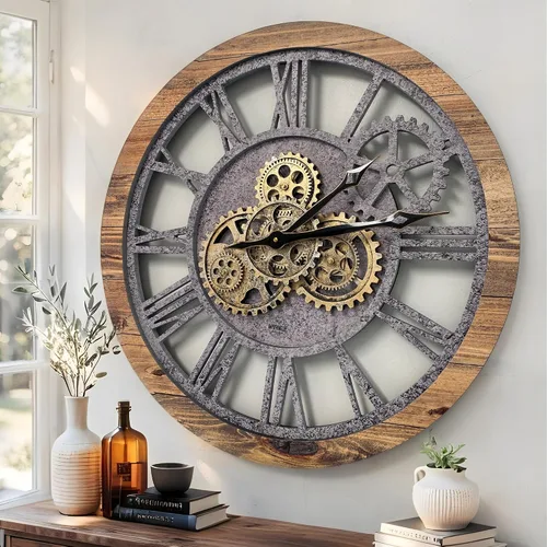 Vista 16 de ImprovingLife El Reloj de Engranajes El Reloj de Pared Original con Engranaje de Movimiento Real Vintage Industrial de Gran Tamaño Rústico de Granja