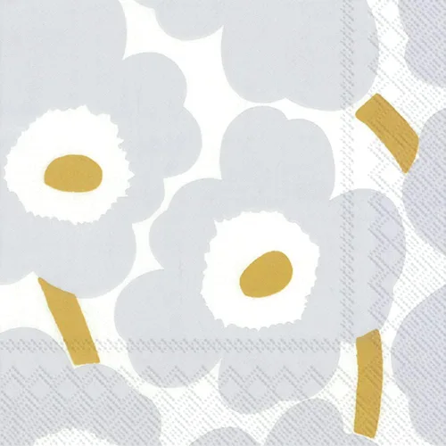 Vista 7 de IHR Ideal Home Range Servilletas de cóctel Marimekko desechables de 3 capas de papel para fiestas, 5 x 5 pulgadas, blanco Unikko/plata, 20