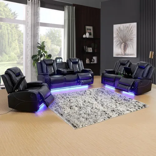 Vista 17 de A Ainehome Juego de Muebles de Sala de Estar de Cuero Reclinable Juego de Sofá Sillón Loveseat Juego de Muebles Sofá para Sala de Estar/Espacio