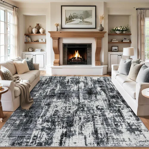Vista 21 de Area Rugs - Alfombra para sala de estar, 4 x 6, lavable, moderna, abstracta, suave, neutra, antideslizante, grande para interiores, resistente a