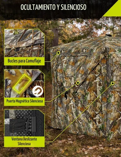Vista 4 de TIDEWE Hunting Blind 270°Full See Through with Windproof Curtain, Silent Magnetic Door & Sliding Windows, Pop Up Ground Blind with Carrying Bag