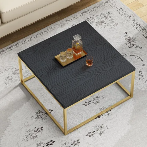 Vista 9 de CENSI Mesa de centro cuadrada de 30 pulgadas, mesa central de sala de estar de roble negro y dorado, estilo moderno estilo glamuroso industrial