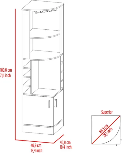 Vista 3 de FM FURNITURE The Seattle - Armario esquinero para bar con 3 estantes abiertos, estante de cristal, 8 cubos de botellas y puertas dobles, color negro