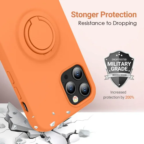 Vista 6 de MOCCA Funda compatible con iPhone 13 Pro Max de 6.7 pulgadas con soporte de anillo, silicona líquida, forro de microfibra, funda protectora