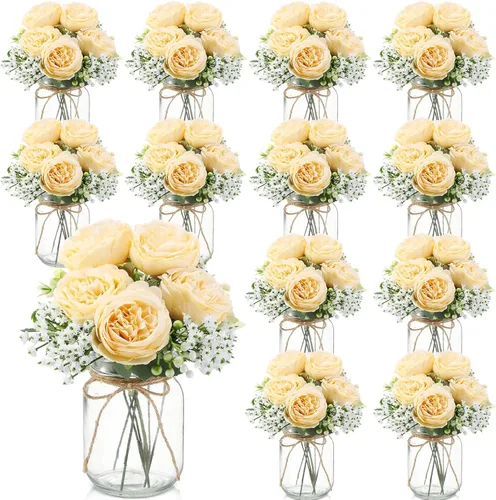 Vista 10 de Zeyune 6 juegos de tarros de albañil con flores, centro de mesa, decoración Azul