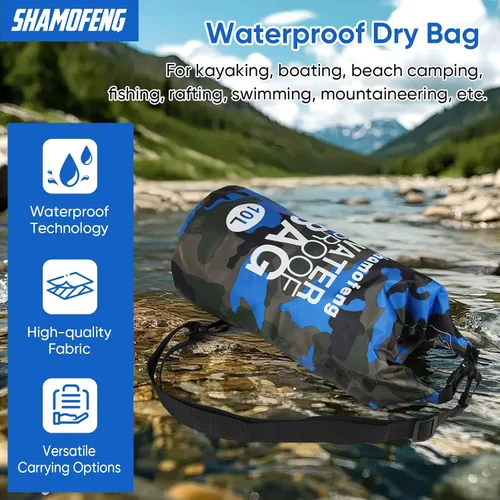 Vista 2 de Bolsa seca impermeable de 5L/10L/15L/20L/30L Mochila de almacenamiento en seco con funda para teléfono, botella de agua plegable, gafas de sol Azul