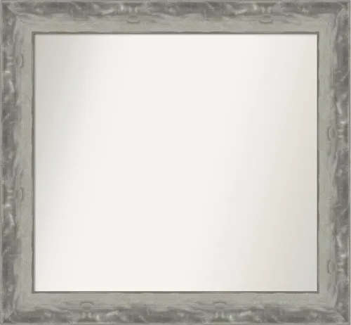 Vista 131 de Amanti Art Espejo de baño plateado para sobre el fregadero, 24 x 24 pulgadas, espejo cuadrado de peltre forjado a medida, marco de madera casual