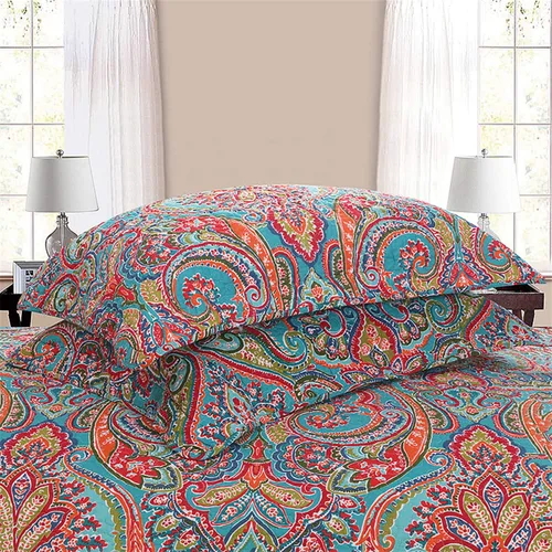 Vista 5 de Newrara Jacquard estilo algodón 3 piezas patchwork colcha Boho edredón juegos Queen (rojo)