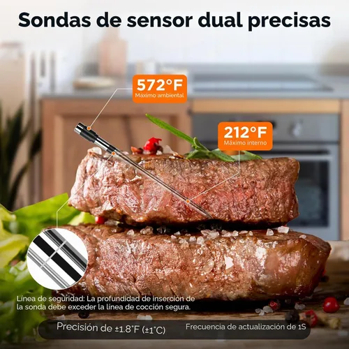 Vista 3 de Termómetro de carne Bluetooth Newise con aplicación inteligente, alcance inalámbrico de 800 pies y base LCD, sonda recargable, termómetro digital