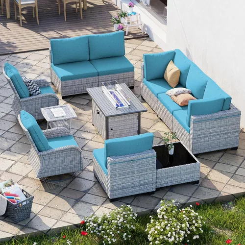Vista 146 de Juego de sofá modular de mimbre de polietileno para exteriores Gris