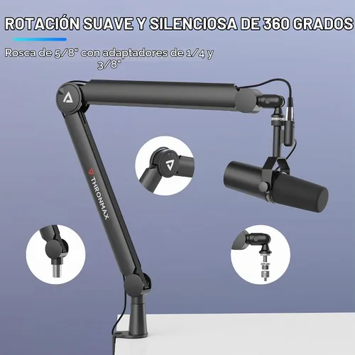 Vista 9 de Soporte de Brazo Telescópico THRONMAX S8 Soporte de Micrófono para Transmisión y Difusión de Juegos/Brazo de Micrófono Robusto y Universal