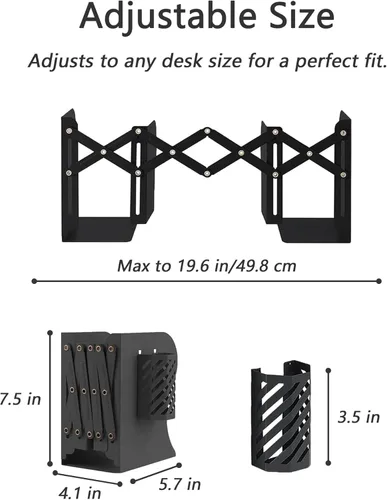 Vista 6 de Sujetalibros Kingsmile, sujetalibros ajustables para estantes, sujetalibros de metal para libros pesados, organizador de topes de libros con porta