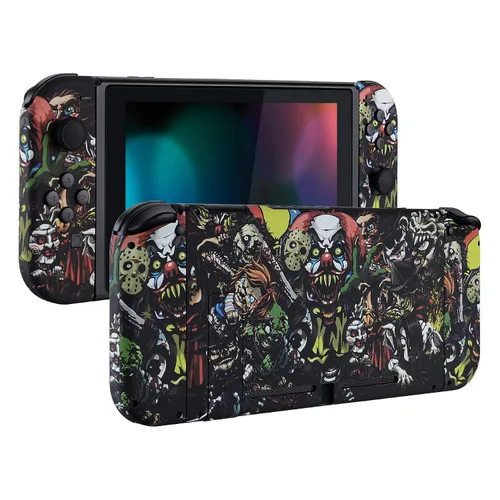 Vista 5 de eXtremeRate Colorful Border Screen Protector + Scary Party DIY Replacement Full Set Shell for Nintendo Switch