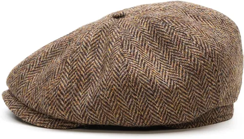 Vista 10 de Sterkowski Shelby Gorra 100% Harris Tweed Newsboy para hombre Sombrero de estilo pico de 8 paneles Negro/Amarillo