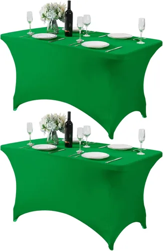 Vista 126 de Mantel de elastano para mesa de 6, 4 o 8 pies, universal, ajustable, para fiestas, banquetes, bodas y eventos, color verde manzana